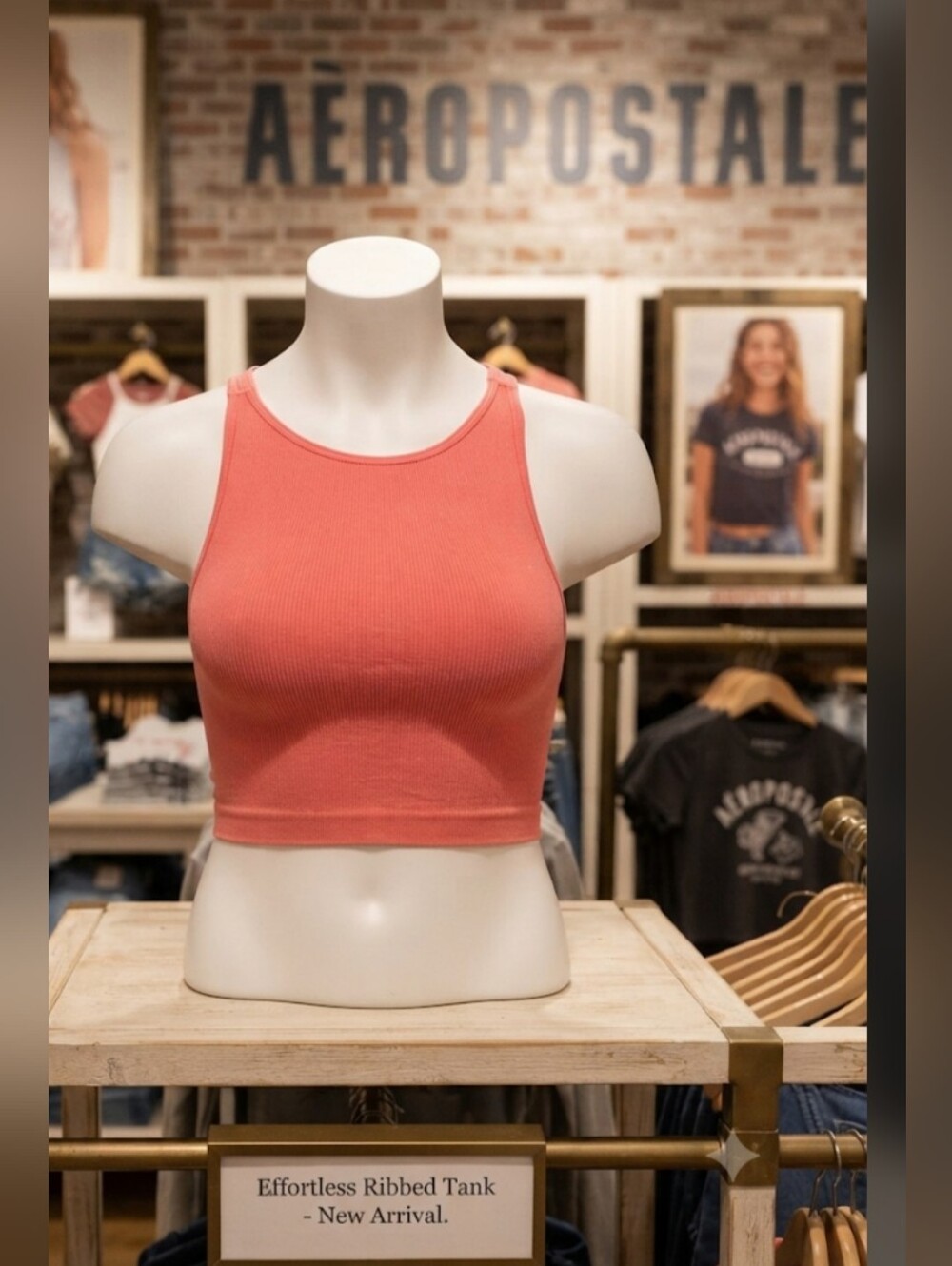 Aeropostale Effortless Ribbed Crop Top - Vibrant Coral